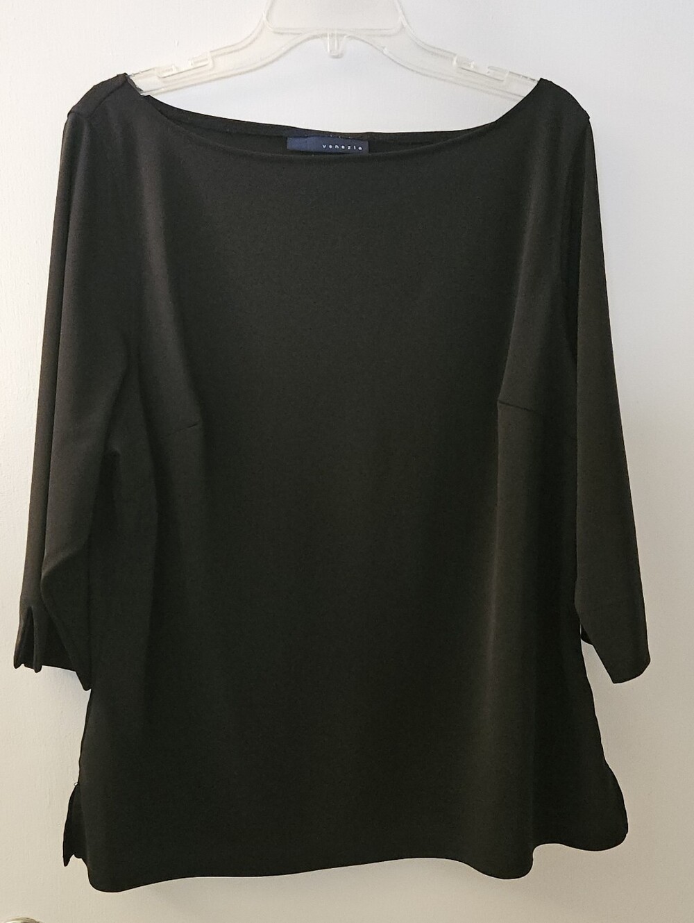 Vintage Y2K Venezia Black Boatneck 3/4 Sleeve Tunic Top